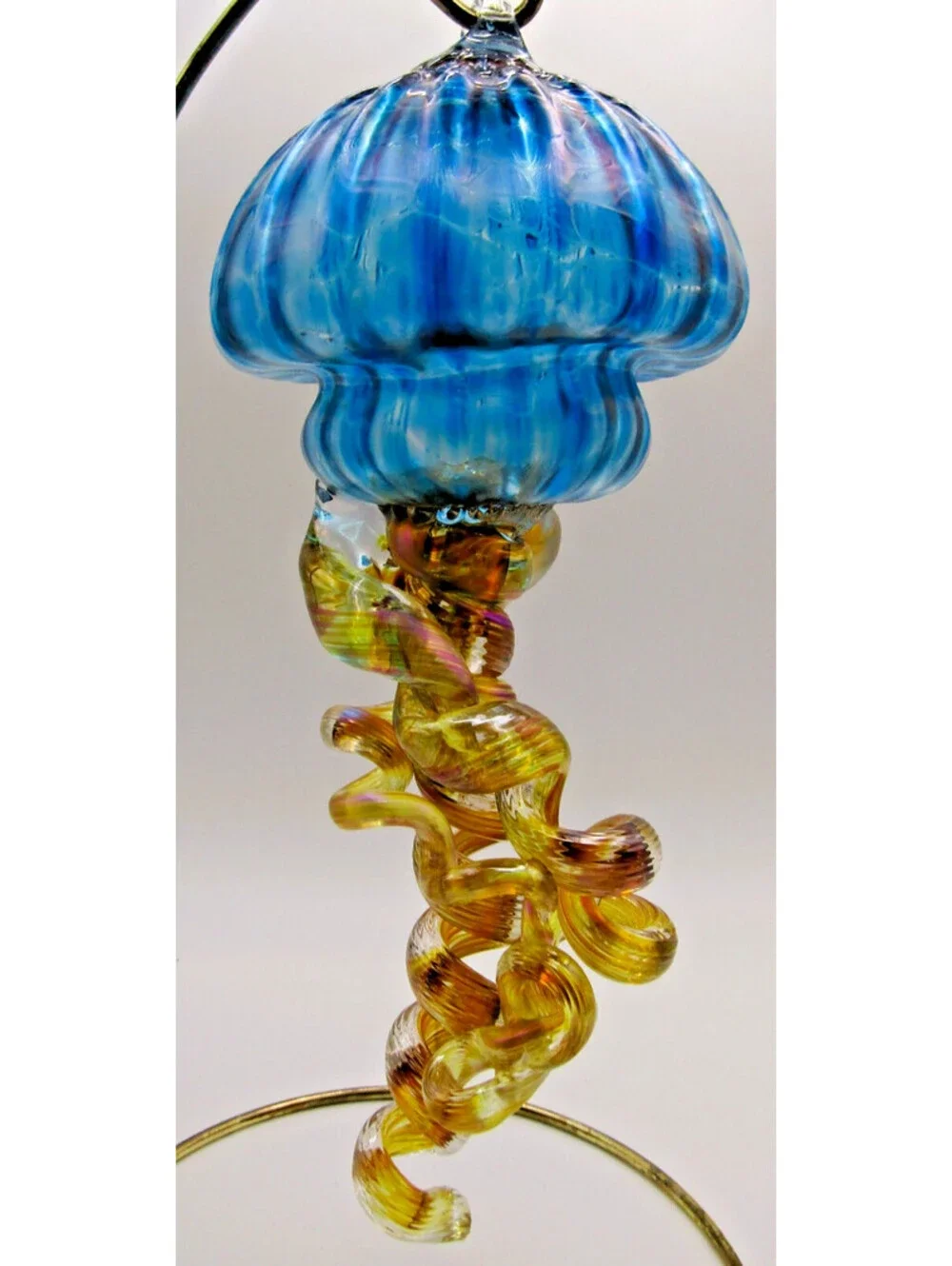 Opal Art Glass Jellyfish Ornament with Brass Stand Johnny Camp Darlene Bushell